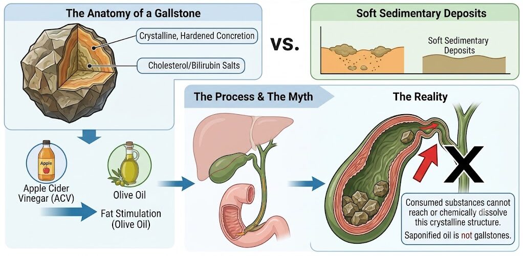 Process infographic visualization illustrating why non-surgical treatments fail detailing the hard crystalline structure of cholesterol